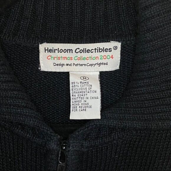 Holiday Christmas Black Ramie Cotton Blend Zip Med Y - Picture 7 of 10